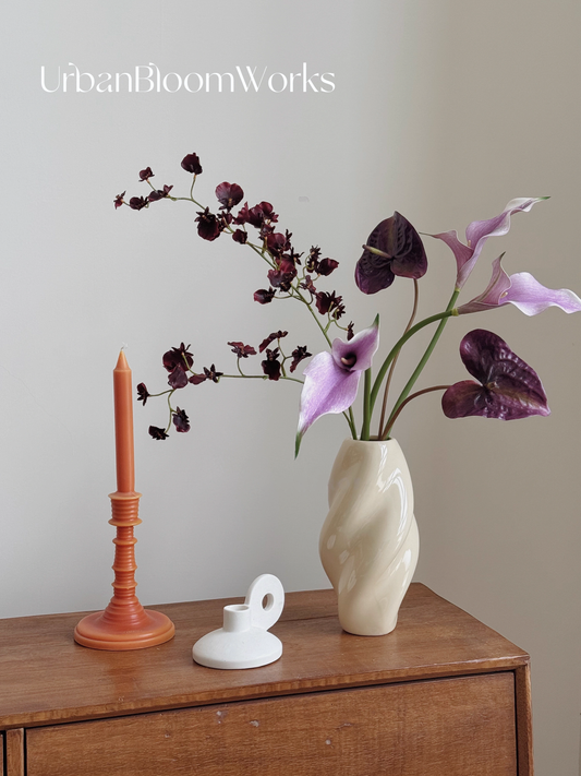 Enchanting Blooms: Dancing Orchids, Calla Lilies, Hydrangeas, and Osmanthus Faux Flower Arrangement